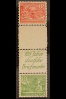 1949 SE-TENANT VERTICAL STRIP 20pf+labels+10pf Buildings , Michel SKZ 2 B, Never Hinged Mint, Seldom Seen. Cat 450€ For  - Other & Unclassified