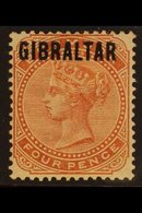 1886 Bermuda Opt'd "GIBRALTAR" 4d Orange-brown, SG 5, Light Gum Bend, Expertized By Schmidt, Fine Mint With Large Part O - Gibilterra