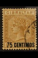 1889 75c On 1s Bistre "Short Foot On 5" Variety, SG 21a, Fine Used For More Images, Please Visit Http://www.sandafayre.c - Gibraltar