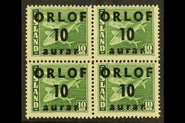 REVENUE STAMPS 1943 Vacation Savings Stamps - "ORLOF" Overprint 10aur On 10aur Green Codfish - A Never Hinged Mint BLOCK - Andere & Zonder Classificatie