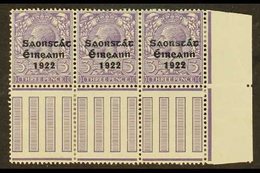 1922-23 VARIETY 3d Bluish Lilac (SG 57) Pane Marginal Corner Strip Of 3, Incorporates "S Over E" Variety, Row 10, Column - Sonstige & Ohne Zuordnung