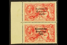 1925-28 5s Rose-carmine Seahorses With WIDE AND NARROW DATE Overprints Vertical Marginal Pair (SG 84a, Hibernian T70v),  - Other & Unclassified