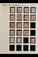 PARMA FORGERIES 1857 - 9 Issue, Interesting Collection Written Up On Leaves And Arranged By Billig Types From 15c To 40c - Unclassified