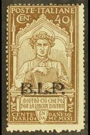 PUBLICITY STAMPS 1922 40c Brown "Dante" Overprinted "B.L.P." In Blue, Sass 21, Very Fine Mint Lightly Hinged. Scarce Sta - Ohne Zuordnung