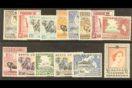 1954-9 QEII Definitives, Complete Set Plus 15c Redrawn With Stop Below "c" SG 167/80, Never Hinged Mint (15 Stamps). For - Vide