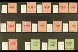 JOHORE 1884-1891 OVERPRINTS Mint Group On A Stock Card, All Identified By Cat Numbers, Includes 1884-86 2c SG 6 (thin),  - Andere & Zonder Classificatie