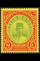 TRENGGANU 1921-41 $5 Green & Red/yellow, SG 44, Very Fine Mint For More Images, Please Visit Http://www.sandafayre.com/i - Other & Unclassified