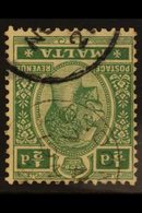 1914-21 KGV ½d Deep Green, Watermark Mult Crown CA INVERTED, SG 71aw, Fine Used. Scarce! For More Images, Please Visit H - Malta (...-1964)