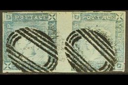 1859 2d Blue "Lapirot" Worn Impression, SG 39, Used HORIZONTAL PAIR From Positions 1 And 2, With 4 Small / Close Margins - Mauritius (...-1967)