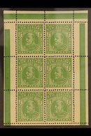 1909-12 KEVII ½d Green Booklet Pane Of Six With Coloured Bars On Selvedge, SG 387e, Very Fine Never Hinged Mint. For Mor - Otros & Sin Clasificación