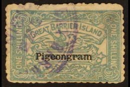 PIGEON POST RARITY. 1899 1s Blue - Green Overprinted "Pigeongram", CP VP3, Finely Used, Creased & Thinned With Minor Fau - Other & Unclassified