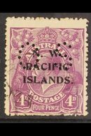 NWPI OFFICIAL 1919-23 4d Violet Head Overprint, SG O20, Used, Showing "HORNED" EMU AND TWO SCRATCHES UNDER RIGHT WATTLES - Papua-Neuguinea