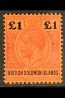 1914 £1 Purple And Black On Red, Geo V, SG 38, Fine Mint. For More Images, Please Visit Http://www.sandafayre.com/itemde - Isole Salomone (...-1978)