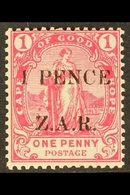 VRYBURG 1899 1 PENCE ZAR On 1d Rose, SG 2, Very Fine Mint. For More Images, Please Visit Http://www.sandafayre.com/itemd - Non Classificati