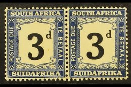 POSTAGE DUES 1927-8 3d Black & Blue, Horizontal Pair With WARPED "3" VARIETY, SG D20, Fine Mint. For More Images, Please - Ohne Zuordnung