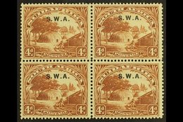 1927-30 4d Brown, Perf.14x13½, Broken Stop After "A" Variety, SG 62b, Very Fine/never Hinged Mint Block Of 4. For More I - Afrique Du Sud-Ouest (1923-1990)