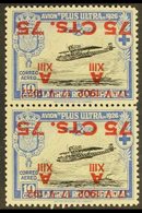 1927 75c On 10c Air Vertical PAIR WITH SURCHARGES INVERTED, ONE "192  " ERROR, Never Hinged Mint. For More Images, Pleas - Other & Unclassified