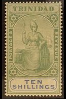 1896-1906 10s Green & Ultramarine Britannia, SG 123, Superb Mint, Very Fresh, Expertized A.Brun. For More Images, Please - Trinidad En Tobago (...-1961)