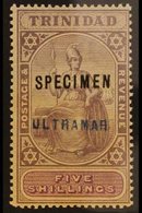 SPECIMEN 1901-06 5s Lilac & Mauve, Wmk CA Over Crown, Ovptd Both "SPECIMEN" & "ULTRAMAR" SG 132s, Couple Of Light Crease - Trinidad Y Tobago