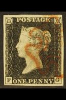 1840 1d Black 'FG' Plate 1a, SG 2, Used With 4 Margins & Lovely Red MC Cancellation Leaving The Profile Clear. A Particu - Unclassified