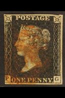 1840 1d Black "P G" SG 2, Used, Red MX Cancel, Three Margins, Cat.£375. For More Images, Please Visit Http://www.sandafa - Non Classificati