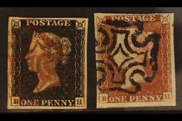 1840 MATCHED PAIR 1d Black Plate 1b "BH", And Matched 1d Red, Each With Four Margins And Meat Maltese Cross. (2 Stamps)  - Sin Clasificación