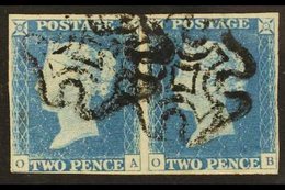 1840 2d Pale Blue 'OA - OB' Plate 1 PAIR, SG 6, Used With 4 Margins. Attractive And Scarce Multiple. For More Images, Pl - Autres & Non Classés