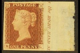1841 1d Red- Brown 'KL' Plate 73 IMPERF IMPRIMATUR Impression On Small Crown Watermark Paper With Portion Of Sheet Margi - Altri & Non Classificati