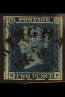 1841 2d Deep Full Blue 'QF' Plate 3 With 4 Margins Showing Portion Of Adjoining The Stamp, Cancelled By "BIRMINGHAM" Cds - Other & Unclassified