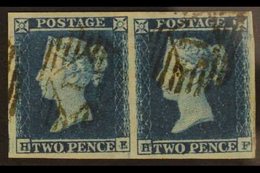 1841 2d Violet Blue, Plate 4, SG Spec. ES17, A Rare Horizontal Pair "HE-HF" With Four LARGE Margins And Neat Light Londo - Autres & Non Classés