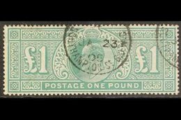 1902 - 10 £1 Dull Blue-green De La Rue, SG 266, Used With Choice Fully- Dated Cds, A Tiny Rub Along Outer Frame Above "£ - Unclassified