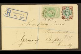 1908 (3 June) Registered Cover Addressed To Germany, Bearing 4d KEVII Stamp And ½d QV Postal Stationery Wrapper Cut-out, - Non Classés