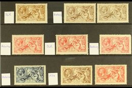 1913-1934 MINT SEAHORSES All Different Group On A Stock Card, Comprising 1913 Waterlow 5s (tiny Ink Spot) & 10s (repaire - Unclassified