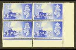 CHANNEL ISLANDS 1948 2½d Ultramarine, BROKEN WHEEL VARIETY Ex R20/5, In A Corner Marginal Block Of 4, SG C2a,  Never Hin - Andere & Zonder Classificatie