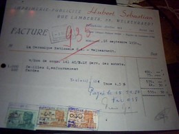 BELGIQUE Facture  Imprimerie Publicitè Hubert Sebastien A Welkenraedt Annèe 1950 Fiscaux - Printing & Stationeries