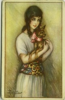 BUSI SIGNED 1920s POSTCARD - WOMAN & DOG - N. 159 (BG294) - Busi, Adolfo