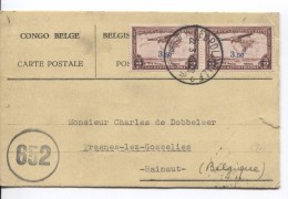 Belgisch Congo Belge TPA 17(2) S/CP Avion C.Léopoldville 22/3/1945 Censure Des Com.652 V.Frasnes-lez-Gosselies PR3638 - Briefe U. Dokumente