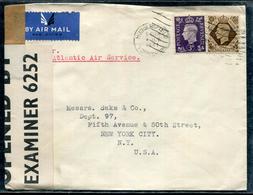 GRANDE BRETAGNE - N° 214 + 222 / LETTRE AVEC OM D'HUDDERSFIELD LE 8/7/1941 POUR LES USA, AVEC CENSURE - TB - Covers & Documents