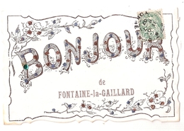 CPA 89 FONTAINE LA GAILLARDE BONJOUR DE FONTAINE CPA DENTELEE PAILLETTEE  RARE BELLE CARTE !! - Autres & Non Classés