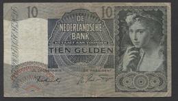 Netherlands 10 Gulden 9-6-1941 / 21-9-1942 NO 3 AQ 094655,  - See The 2 Scans For Condition.(Originalscan ) - 10 Florín Holandés (gulden)