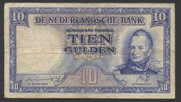 Netherlands 10 Gulden 7-5-1945 - 35.1b , No 3 AJ 508868,  - See The 2 Scans For Condition.(Originalscan ) - 10 Florín Holandés (gulden)