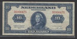 Netherlands 10 Gulden 4-2-1943 / 26 - 9-1945 , No DD 356475,  - See The 2 Scans For Condition.(Originalscan ) - 10 Florín Holandés (gulden)