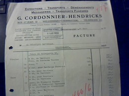 BELGIQUE Facture CODONNIER  HENDRICKS Transpirts Messageries...  Annèe 1956 A WELKENRAEDT HERBESTHAL   Fiscaux - Transportmiddelen