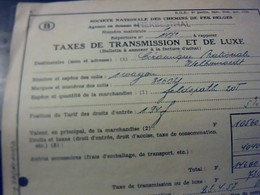 BELGIQUE Taxes De Transmissions Et De Luxe Societe Nationale Des Chemins De Fer Belges Fiscaux HERSEAL 1957 - Trasporti