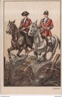 Illustration Signée Ambart Italie Couple Cavalier Cheval Monture Chasse à Courre Amazone - Otros Ilustradores