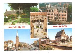 CPSM Belgique Souvenir De MOUSCRON MOESKROEN Calvaire, Hôtel De Ville, Place Et Eglise St Barthélemy, Château , Fontaine - Mouscron - Moeskroen