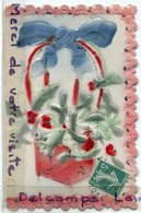 - Carte Double Bonne Année - Panier, Fleurs, Magnifique, En Relief, Gaufrée, Brillants, écrite, 1910, TBE, Scans. - Nouvel An