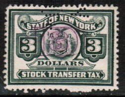 U.S.A.  Scott # UNLISTED USED $3.00 New York STOCK TRANSFER (Stamp Scan # 500) - Revenues