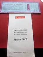 CERTIFICADO DE GARANTIA FONOGRAFICA  STÉRÉO 1001 Facturas De Papel Antiguas Y Documentos Comerciales De España.español - Spain