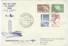 FINLAND Olympic SAS Cover With Olympic Set With Olympic Cancel 19.7.52 N = Olympic Stadium Opening Day - Ete 1952: Helsinki